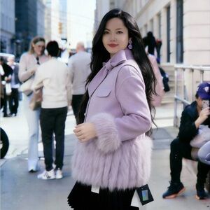 Lavender Real Fox Fur Trim - Two Piece Coat